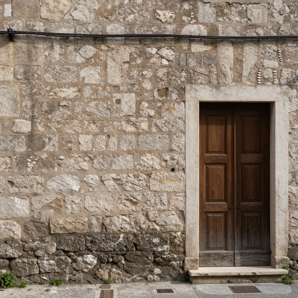 Dettaglio in pietra del muro di un borgo italiano