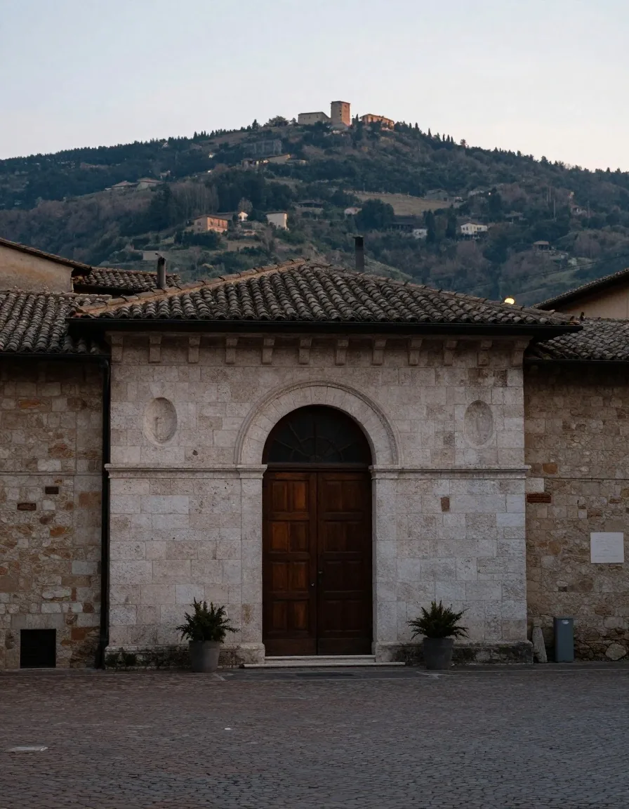 Piazza di un borgo italiano con ingresso del museo civico