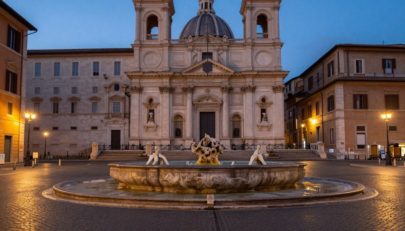 Strada romana in travertino al tramonto vicino alla redazione