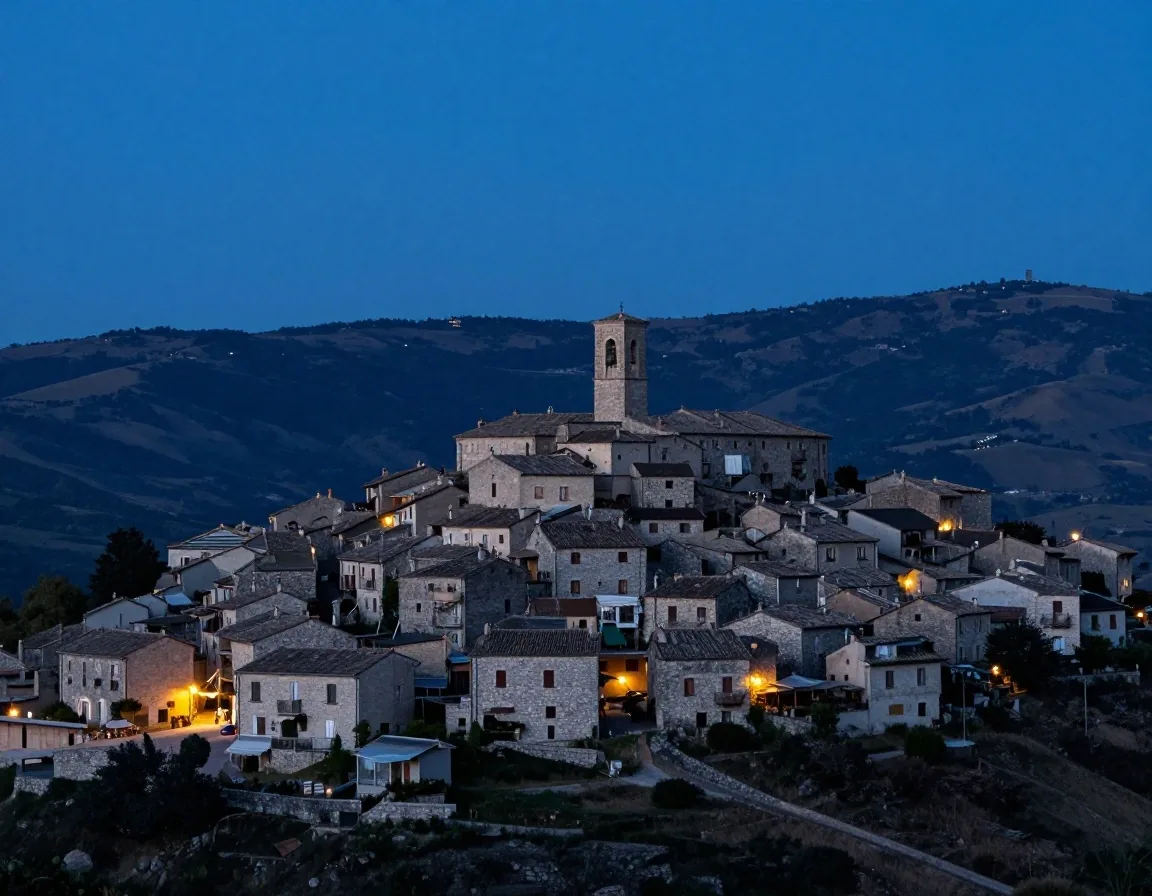 Piccolo borgo in Molise all'ora blu