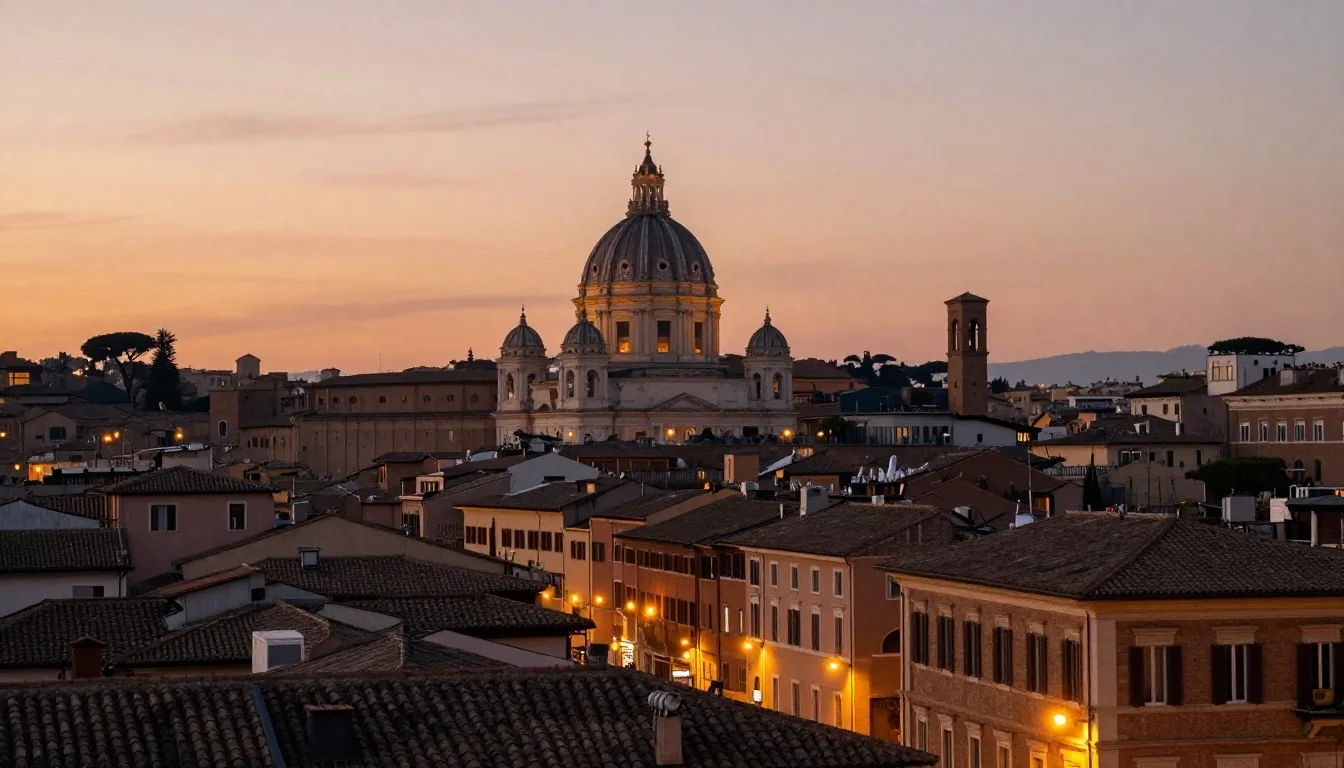 Via del Corso a Roma al tramonto