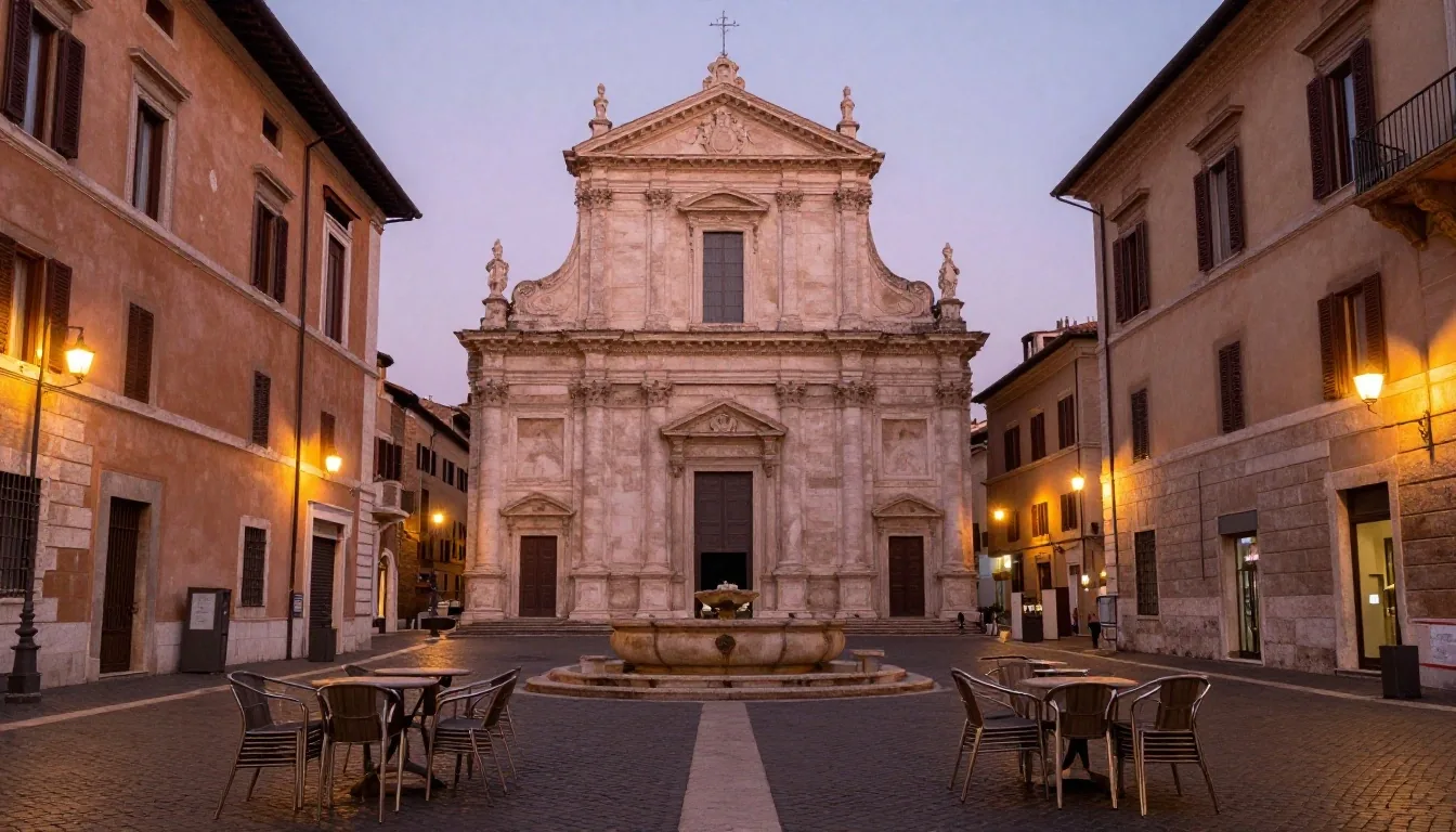 Strada in travertino a Roma al tramonto