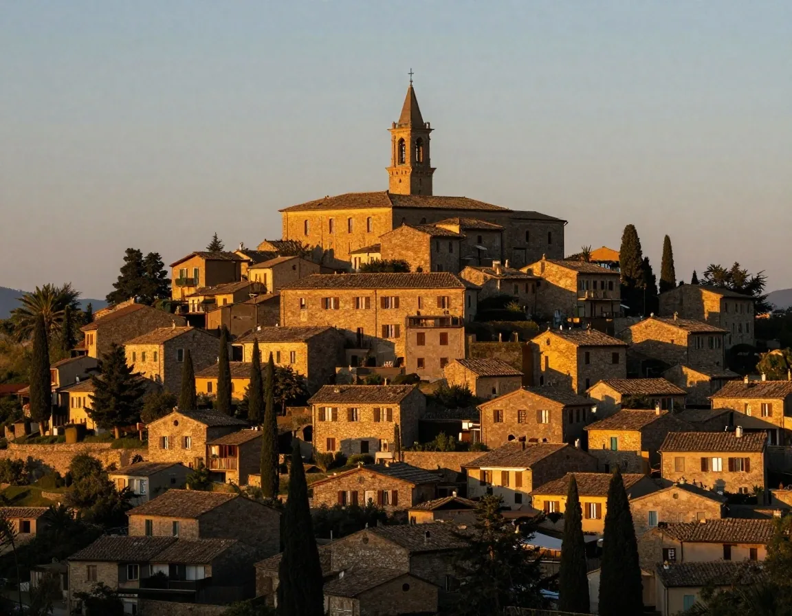 Borgo collinare toscano al tramonto