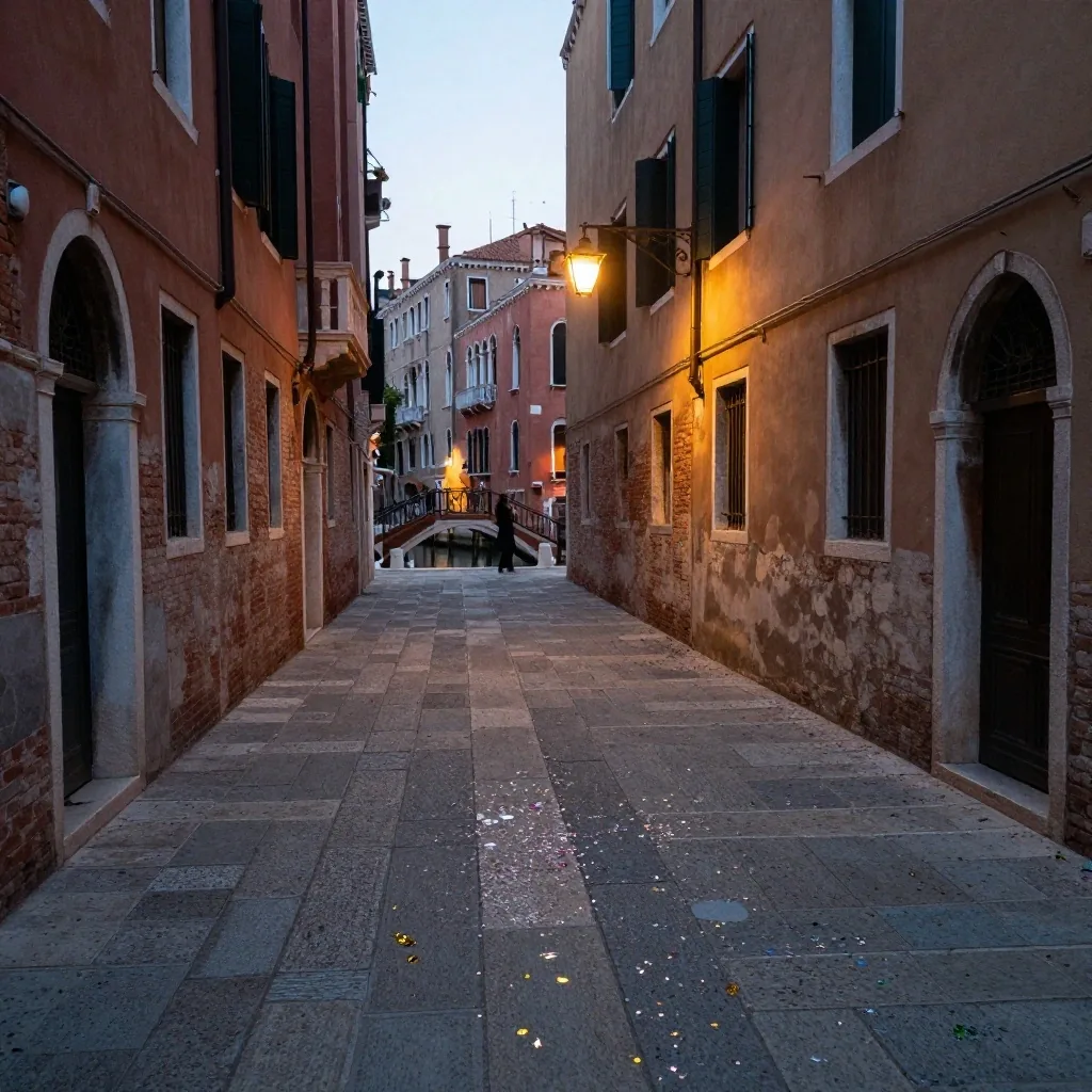 Carnevale di Venezia in un vicolo illuminato