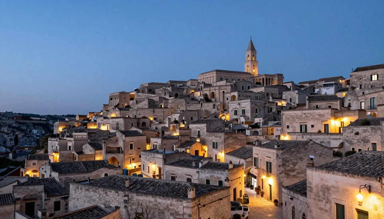 Matera e i Sassi illuminati al tramonto