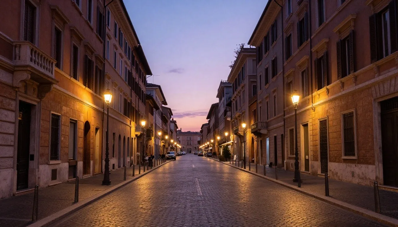 Via del Corso a Roma al tramonto