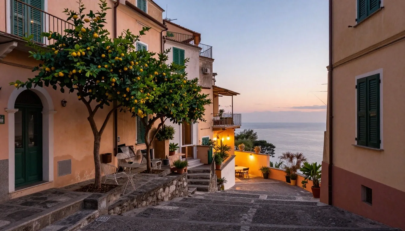 Scalinata della Costiera Amalfitana al tramonto